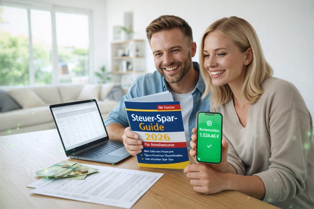 Zufriedenes Paar mit Steuer-Rückerstattung
